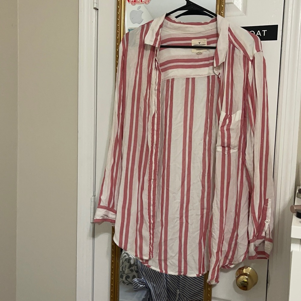 American Eagle Flannel Red & white strips